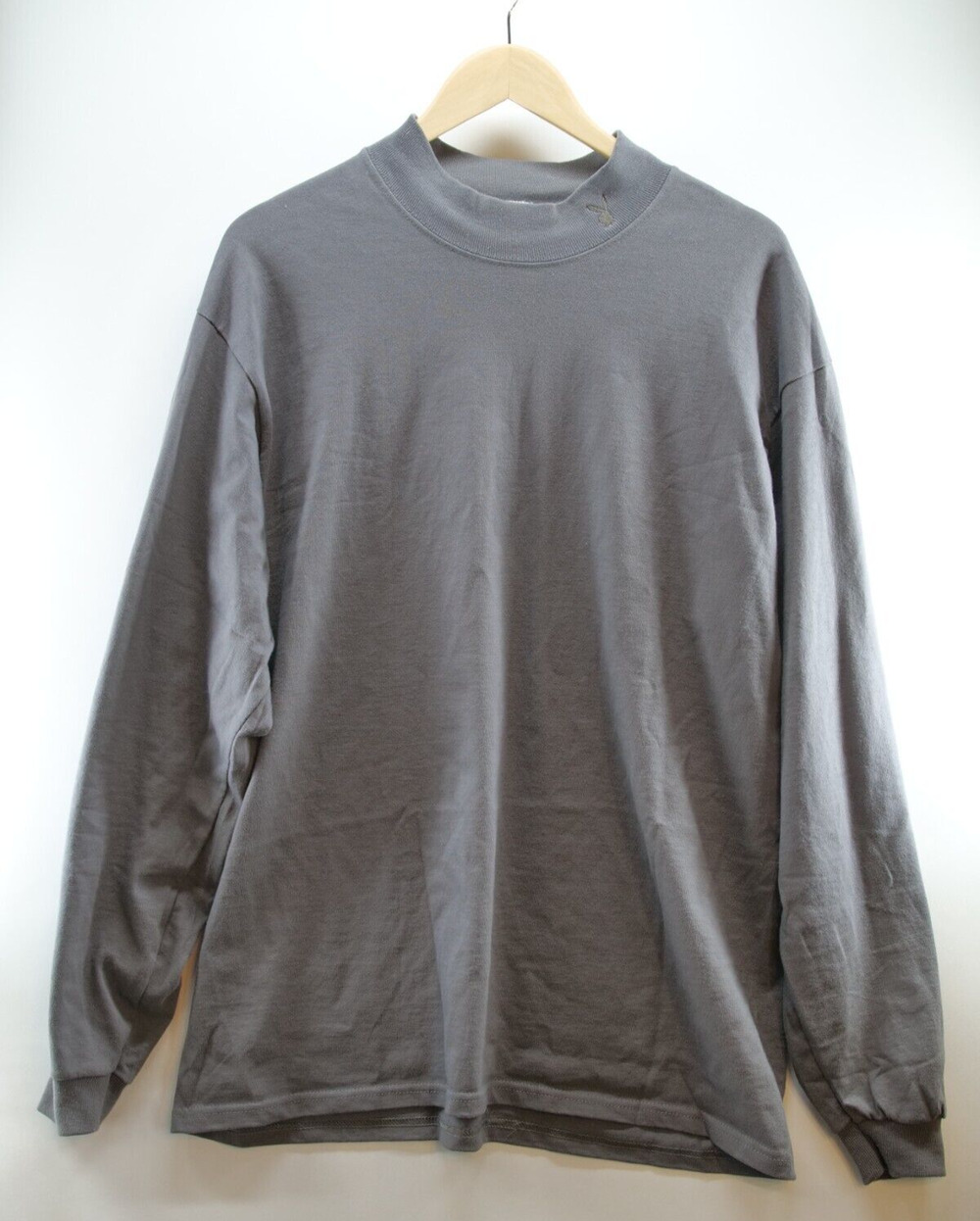 playboy embroidered Cotton Deluxe Mock Turtleneck L Grey MADE IN USA Vintage